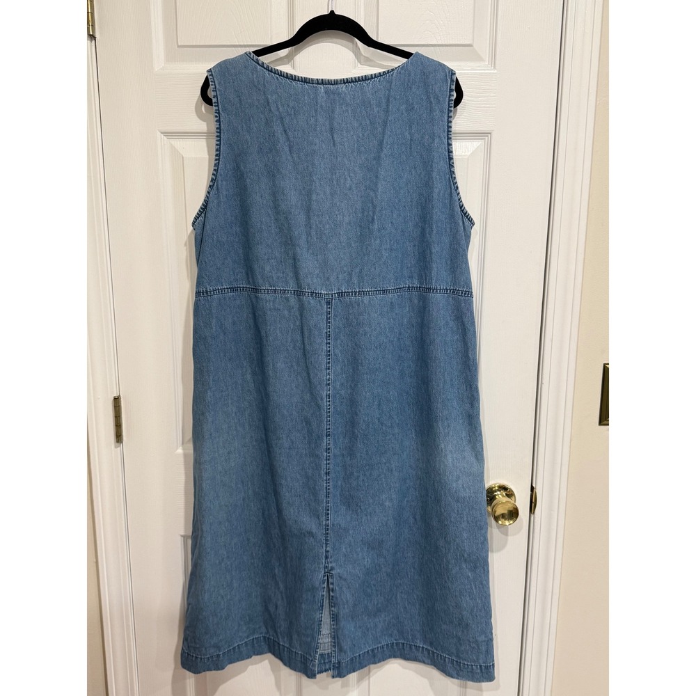 VTG Denim Jumper Dress Floral Lace Bib Midi Sleeveless Blue Cotton 90s XL 2XL - Picture 4 of 4